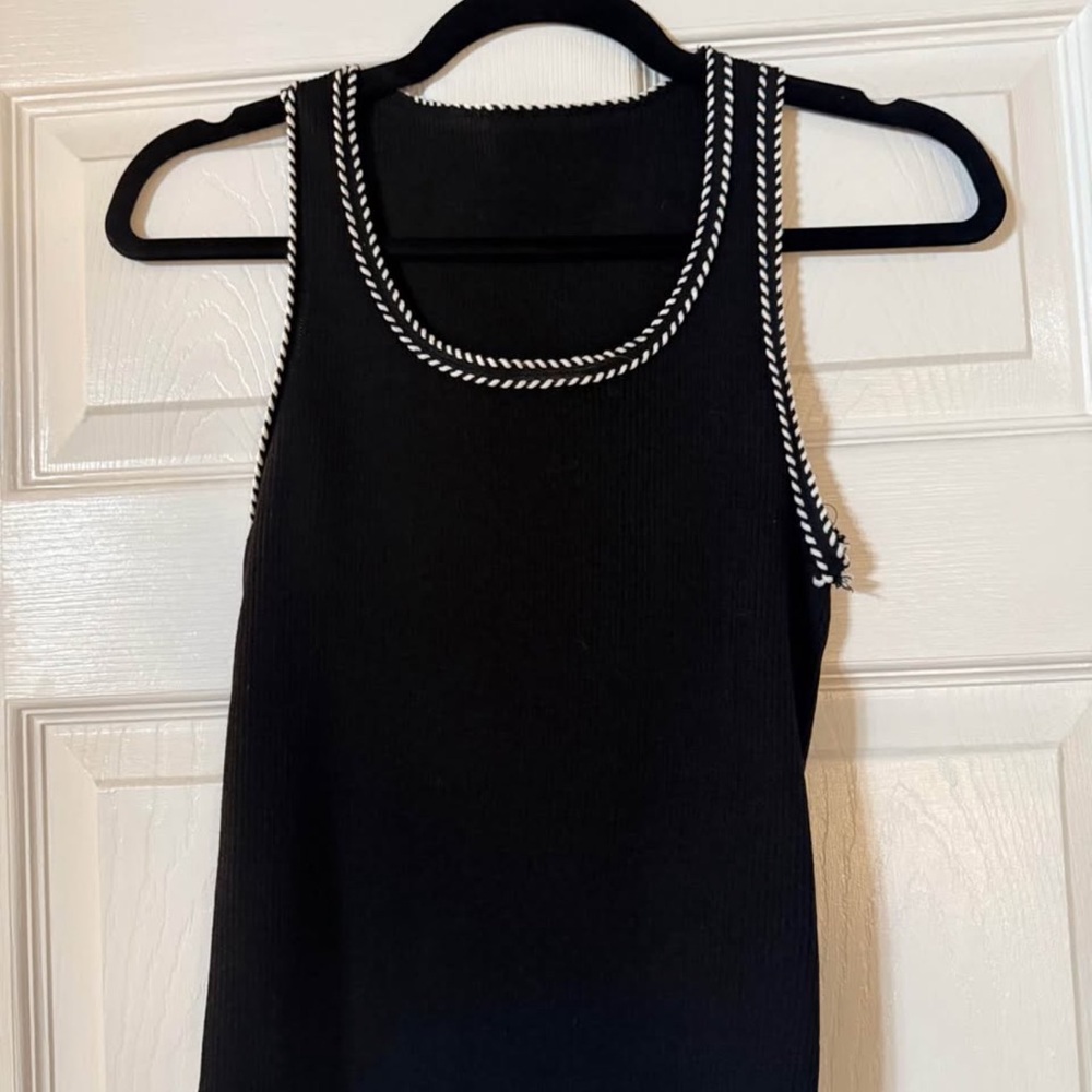 Elegant Black Tank Top with White Accents